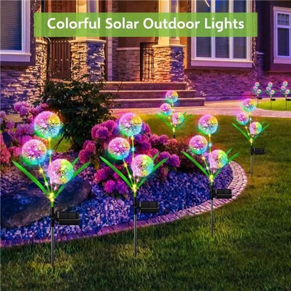 4 Pack Solar Garden Lights Outdoor Decor, New Version 12 Glowing Dandelion - Picture 2 of 8